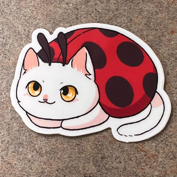 White Cat Ladybug Sticker