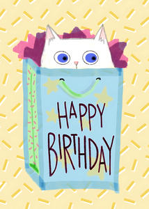 Birthday Cat in a Bag Greeting Card