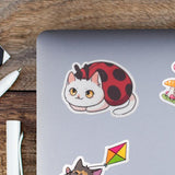 White Cat Ladybug Sticker