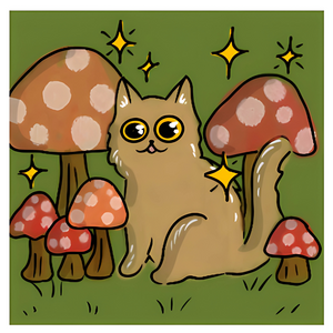 ✨ Magical Mushroom Cat Sticker ✨3" x 3"