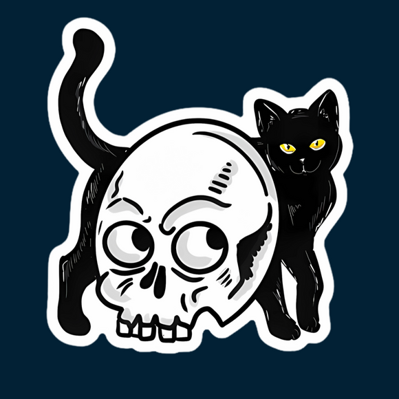 Black Cat & Skull Peekaboo Sticker – 2.7