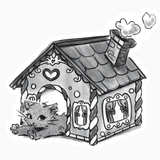 Kitten Gingerbread House Vinyl Sticker  3" x 2.75"