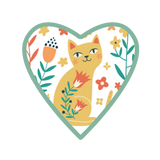 Floral Cat Heart Vinyl Sticker – 1.99" x 2"