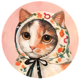 Floral Hooded Cat Vinyl Sticker – 2" x 2"