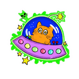 Space Cat UFO Vinyl Sticker 3" x 2.77"