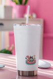 Summer Cat Flamingo Float Vinyl Sticker- 2" x 1.93"