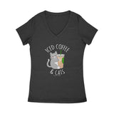 Women's V-Neck Iced Coffee & Cats